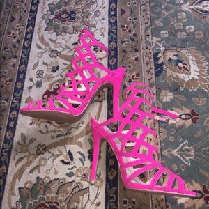 Neon Pink Lattice style Peep toe Heels